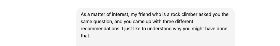 Asking ChatGPT why it gave two different answers